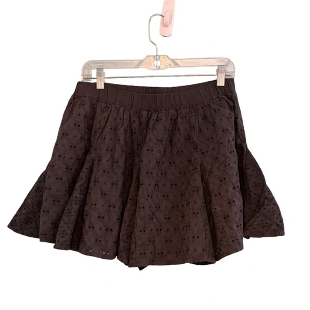 American‎ Eagle Eyelet Lace Ruffle Mini Skort Skirt Navy Blue Pull-On L